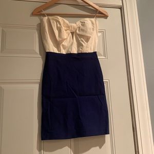 White & electric blue body on dress with bow detail